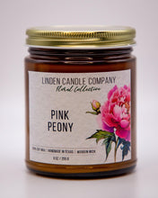 Load image into Gallery viewer, Pink Peony Floral Organic Soy Candle in Amber jar