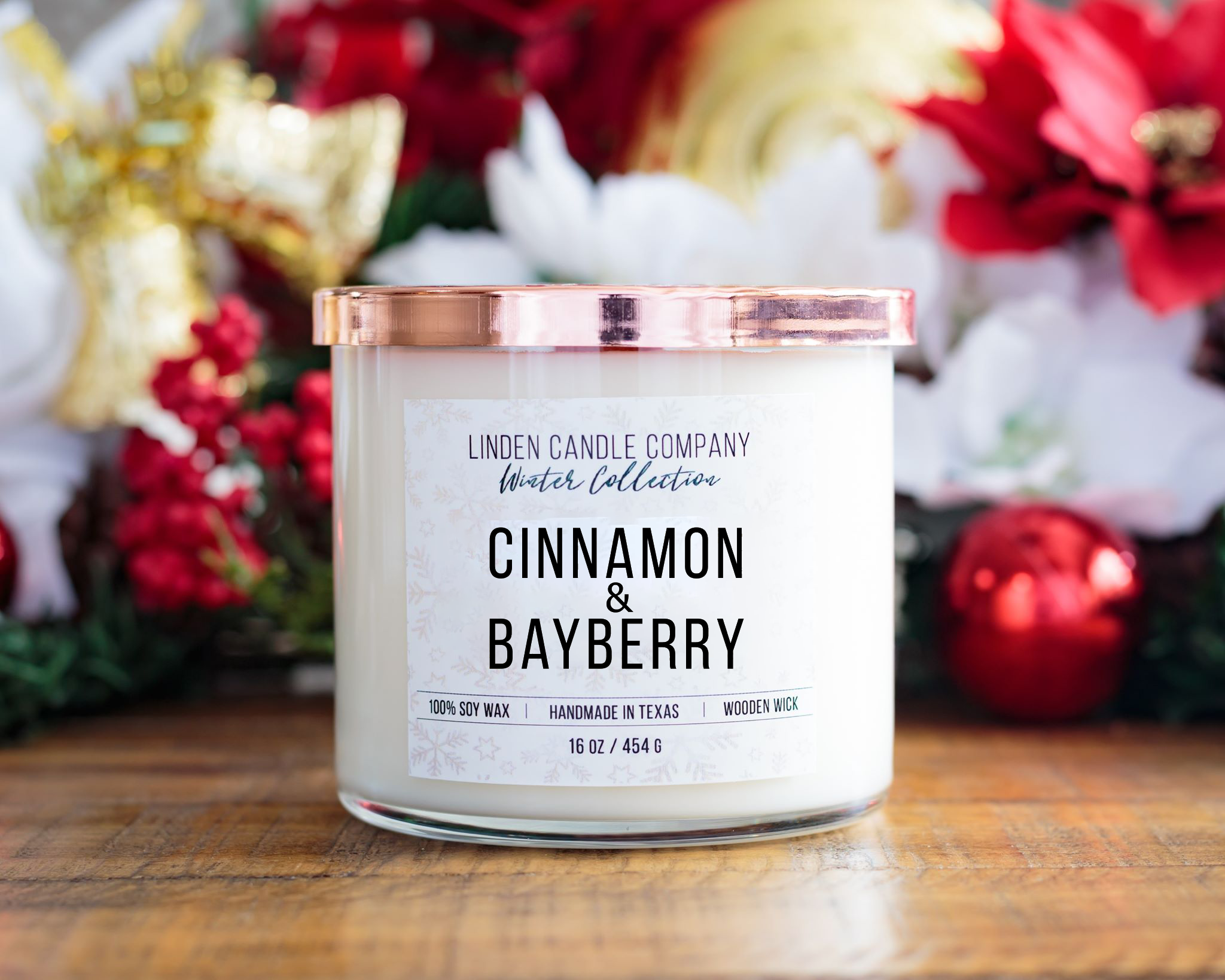 Cinnamon & Bayberry – Holiday Scented Soy Candle with Wood Wick