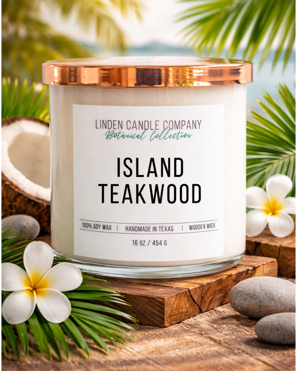 Island Teakwood | Coastal Soy Candle, Non-Toxic Wooden Wick Candle