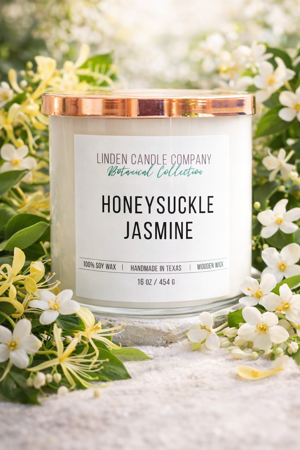 Honeysuckle Jasmine | Botanical Floral Soy Candle with Wooden Wick