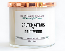 Load image into Gallery viewer, Salted Citrus Driftwood Candle – Soy Candle, Clean Burning Wooden Wick Candle