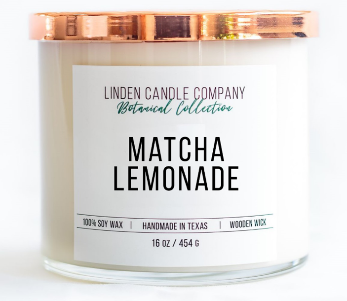 Matcha Lemonade Scented Soy Candle | Wooden Wick | 16oz